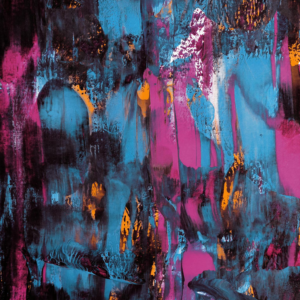 Bold and colorful abstract acrylic painting with vibrant brushstrokes on canvas.