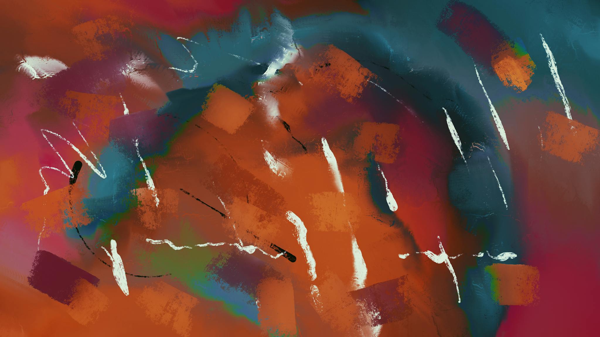 Dynamic abstract art piece featuring vibrant colors and expressive brush strokes.