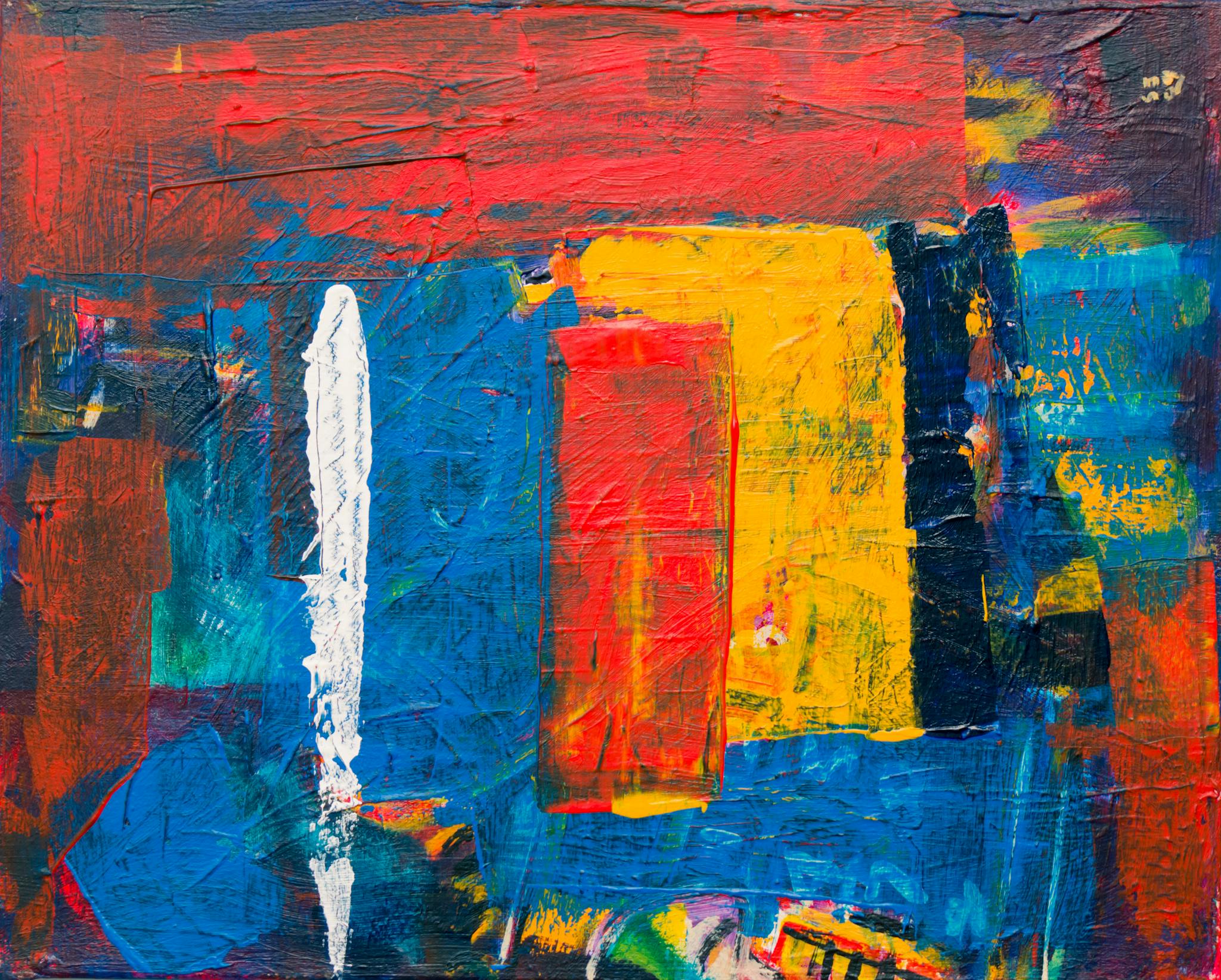 Dynamic abstract expressionist artwork with vivid colors and bold brushstrokes.